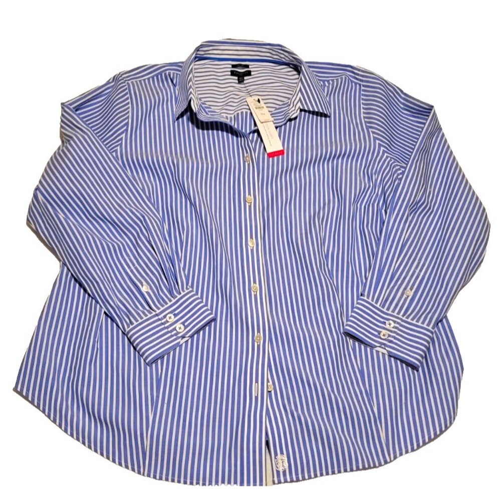 NWT Talbots Womens Plus 18W Blue White Stripe Button Down Shirt Classic Career